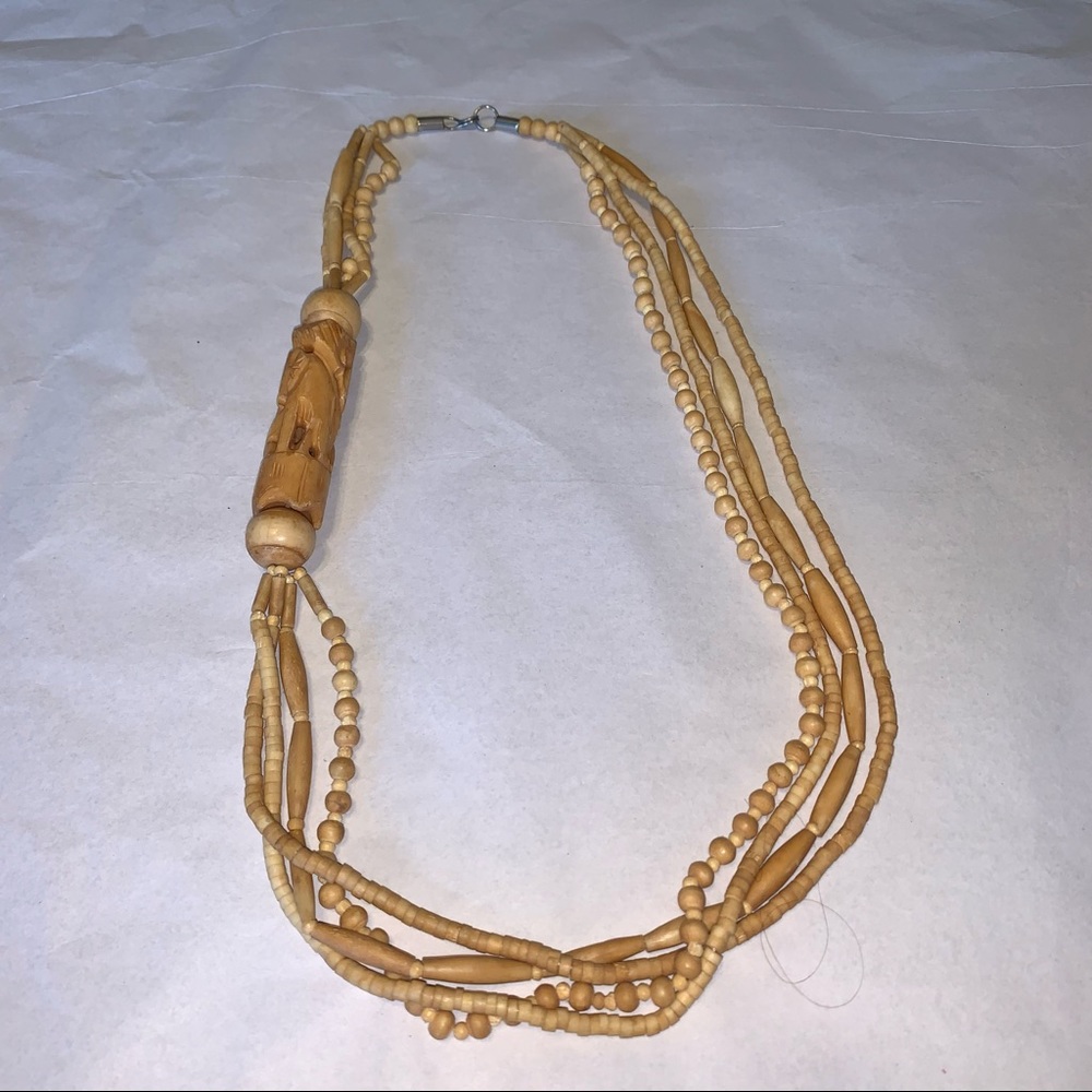 Vintage Elephant & Flamingo Carved Bone Necklace